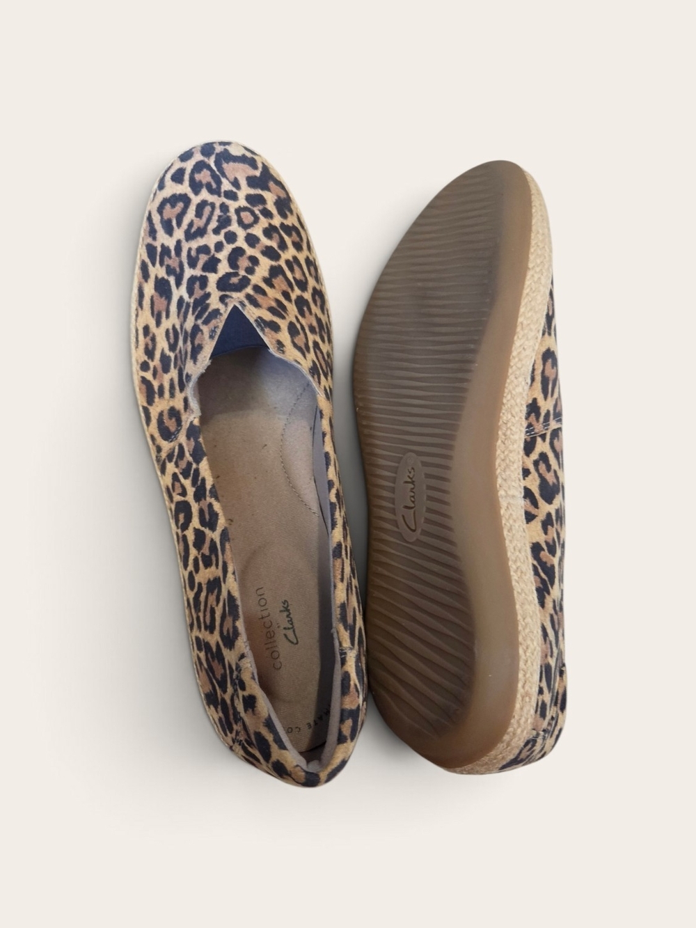 Clarks Women's Leopard Print Slip-On Flats in Tan and Black